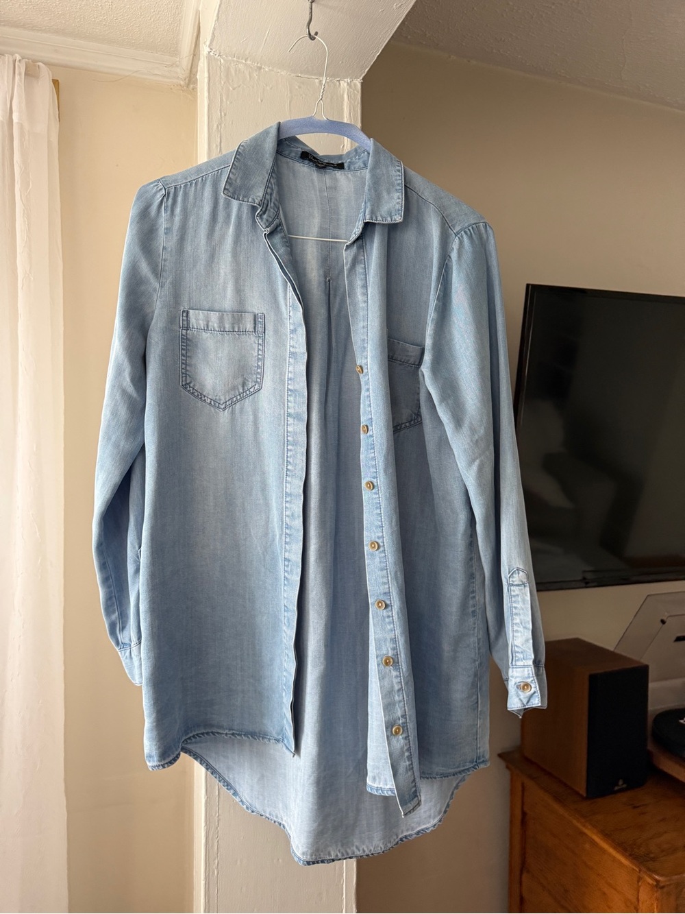 Velvet Heart Chambray Denim Button Down Tunic Shirt Size Medium